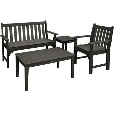POLYWOOD Vineyard 4-Piece Black Bench Seating Set 633PWS3561BL